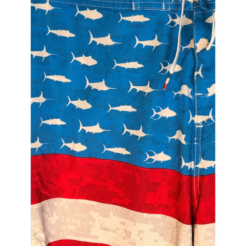 Pelagic Board Shorts Size 38 Fish Flag American Flag Fishing Trunks Patriotic - Picture 11 of 12